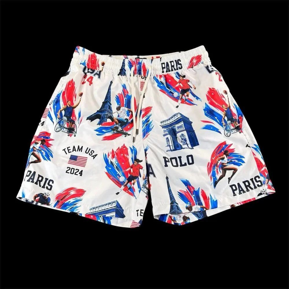 Polo Ralph Lauren Sz S Team USA Swim Trunks Shorts Paris 2024 Olympic Traveler